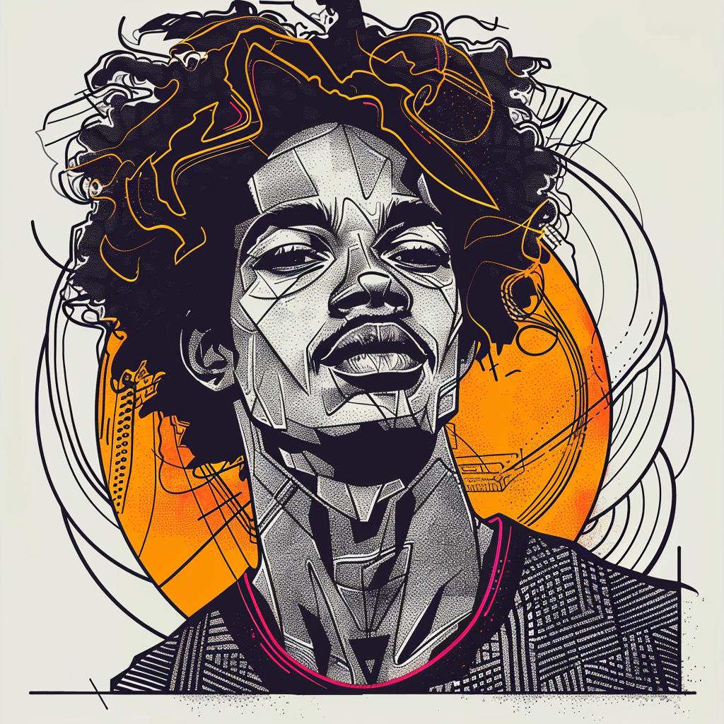 Pop  Art  African-American  man  curly  hair  drawing  white  background  portrait 937921