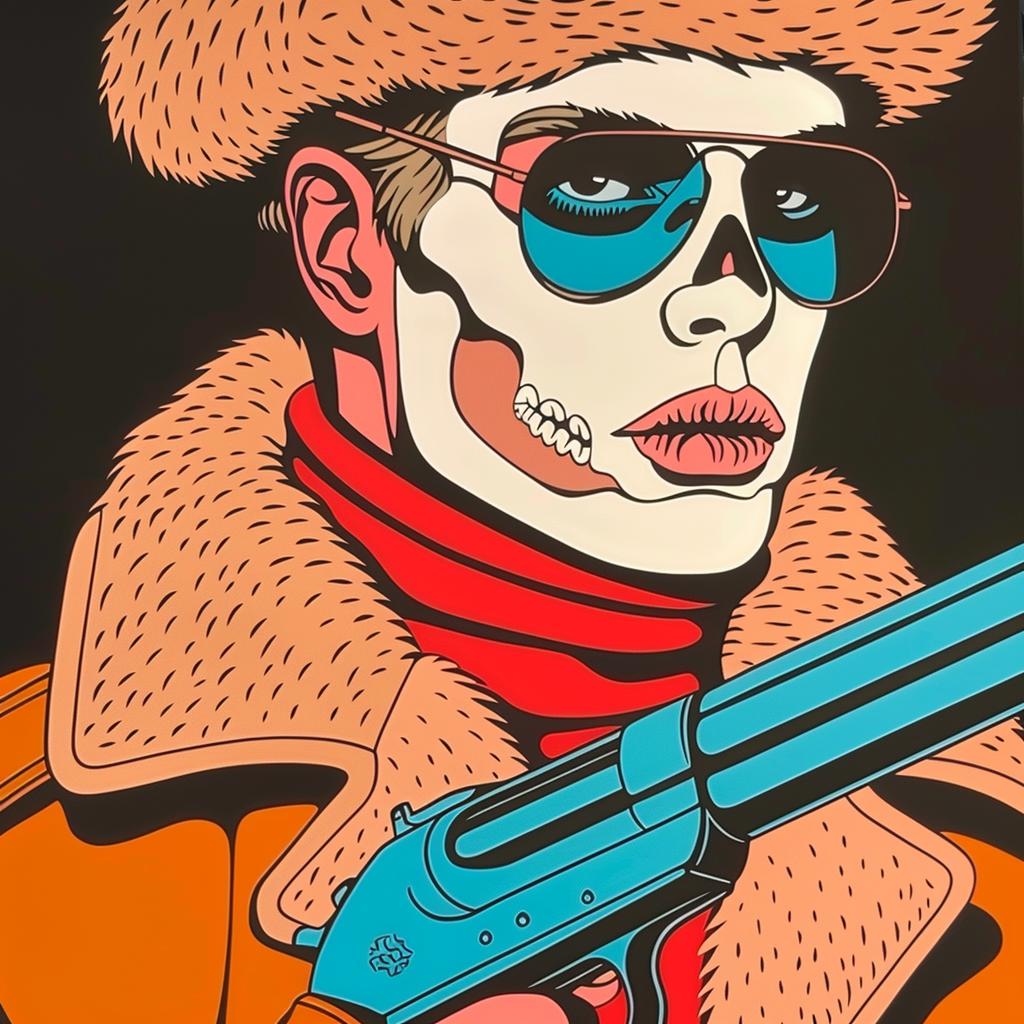 man  fur  hat  sunglasses  gun  painting  action  portrait  stylized  dramatic 944624