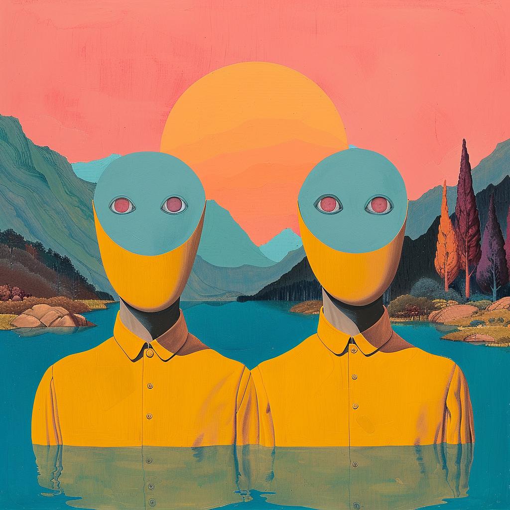 surreal  water  masks  yellow  orange  people  Joan  Cornella  art  creative 1017730