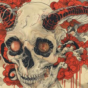 surreal  album  cover  skull  horns  red  eyes  risograph  symbolist  art 1078681