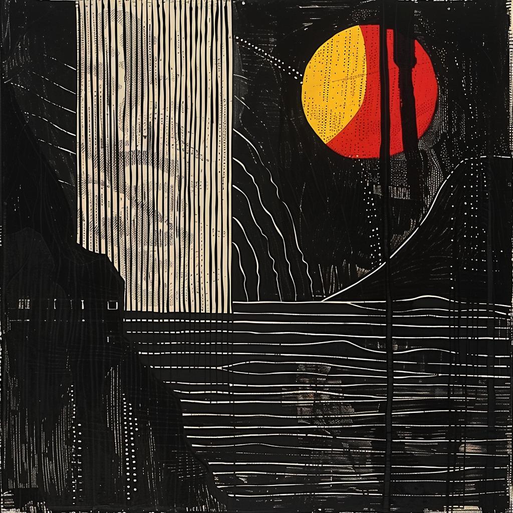 triangle  factory  industrial  collage  juxtaposition  red  sun  black  painting  dots 936536