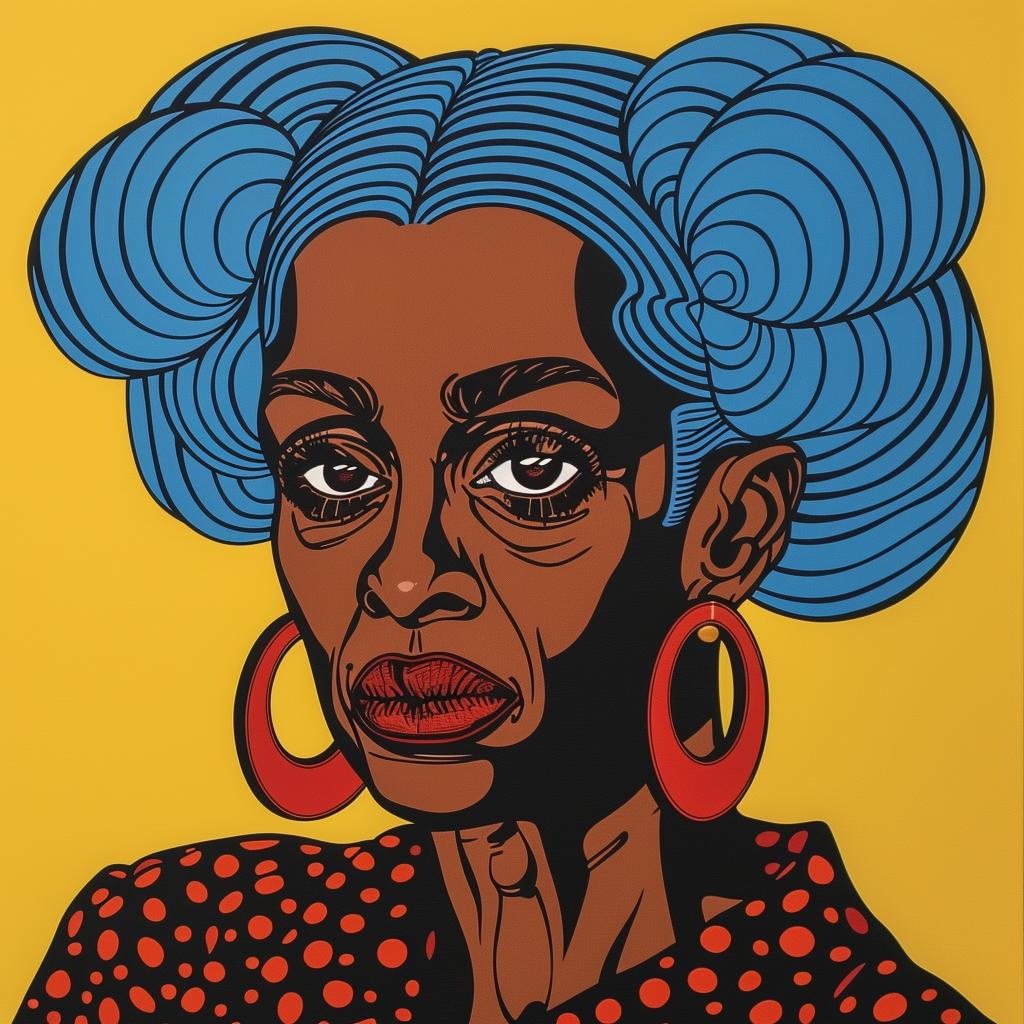 portrait  woman  African-American  blue hair  earrings  painting  light brown skin  artistic  colorful  expression 972382