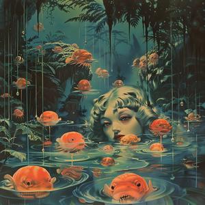 woman  fish  pond  painting  chromolithography  art  nature  water  surrounding  colorful 1050613