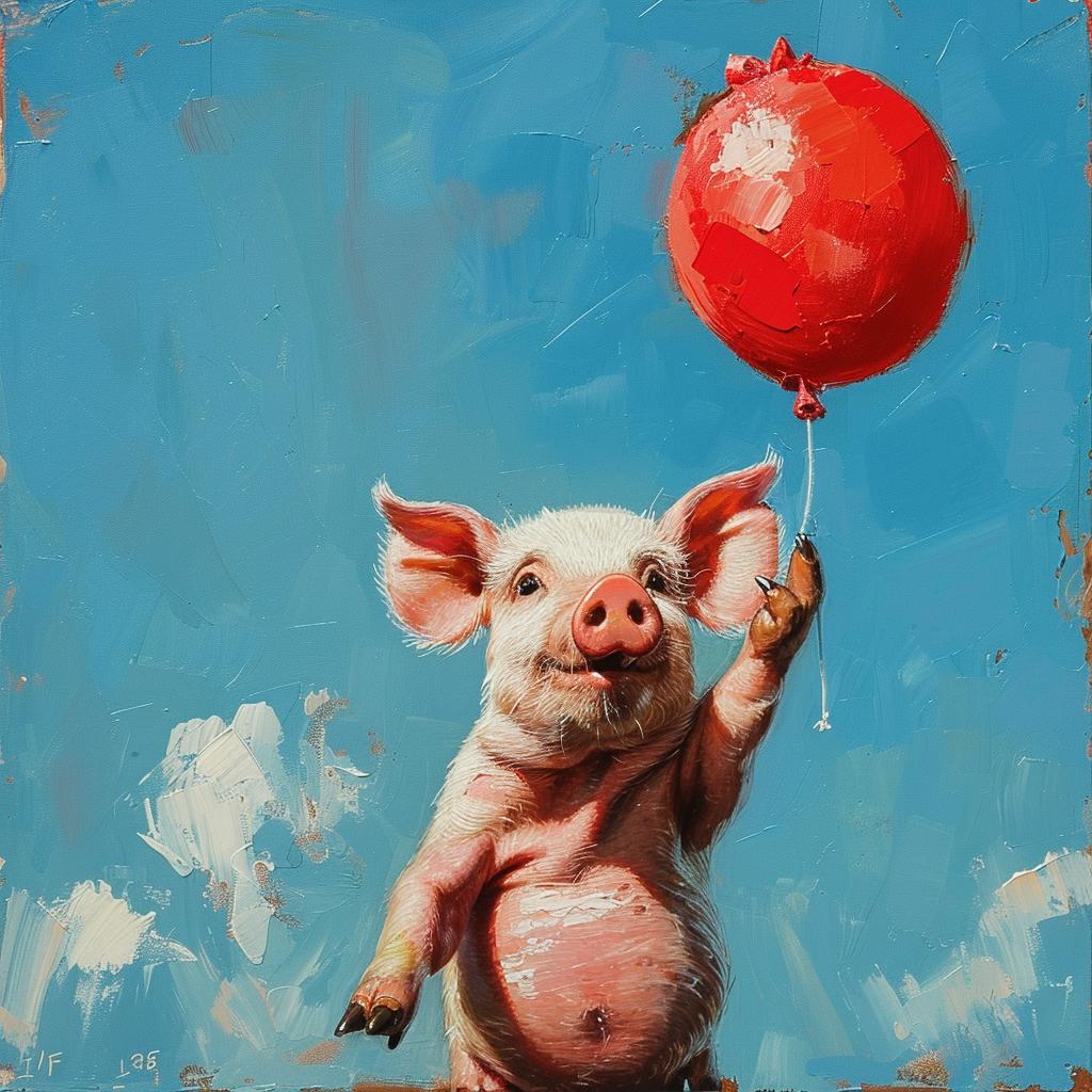 pig  balloon  blue  sky  whimsical  cute  animals  playful  illustration  artwork 960188