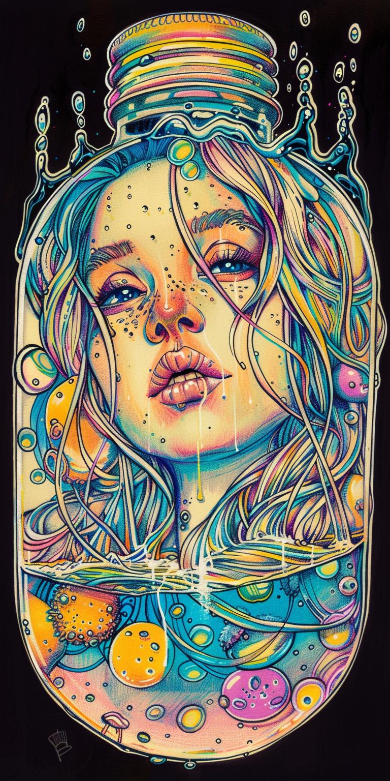 lightbulb  liquid  drowning  woman  bubbles  painting  surreal  colorful  emotional  dreamlike 940627