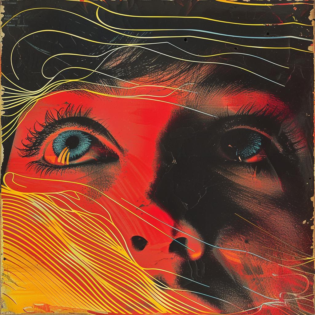 surreal  album  trompe-lœil  Yoshitoshi  woman  red  hair  blue  eyes  painting 1026732