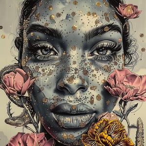 glitter  drawing  woman  flowers  gold  face  artistic  portrait  details  colorful 1054657