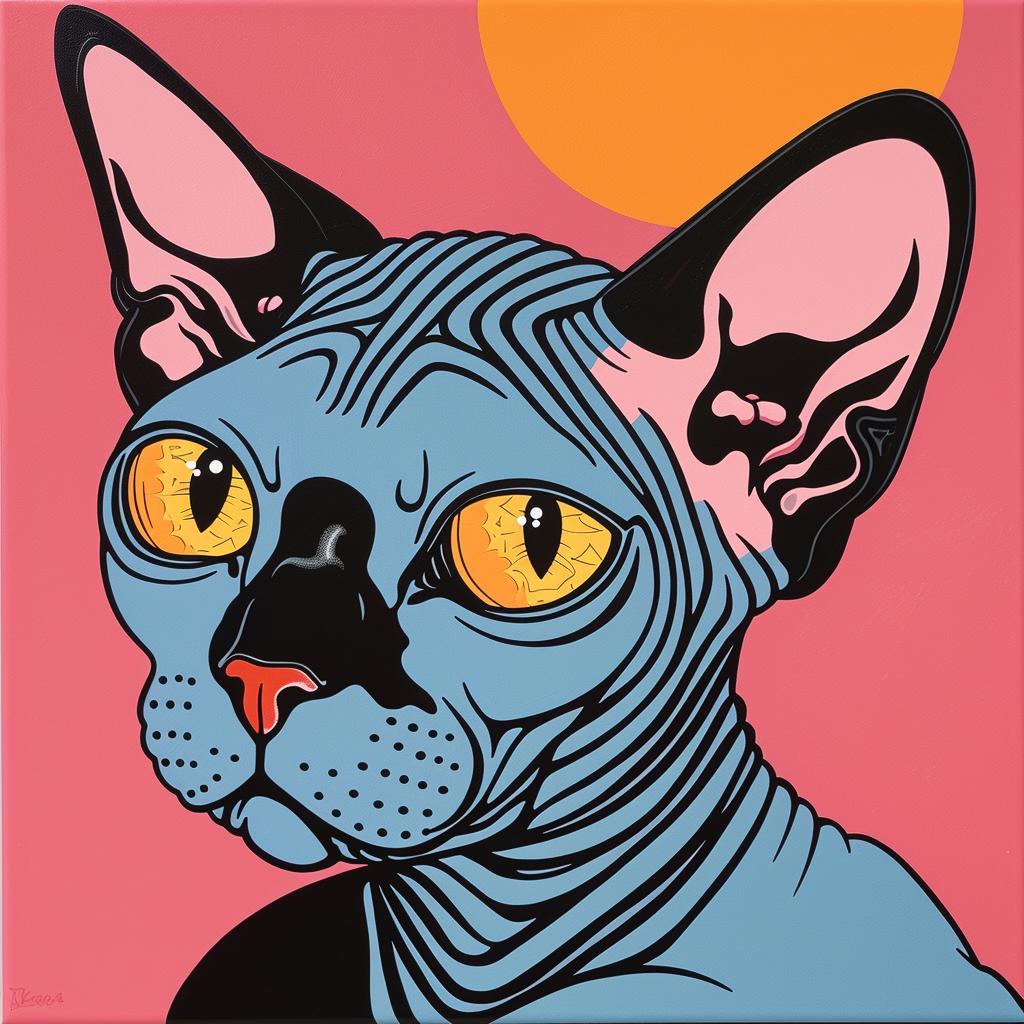 sphynx  cat  blue  yellow  eyes  painting  detailed  vibrant  portrait  playful 972265