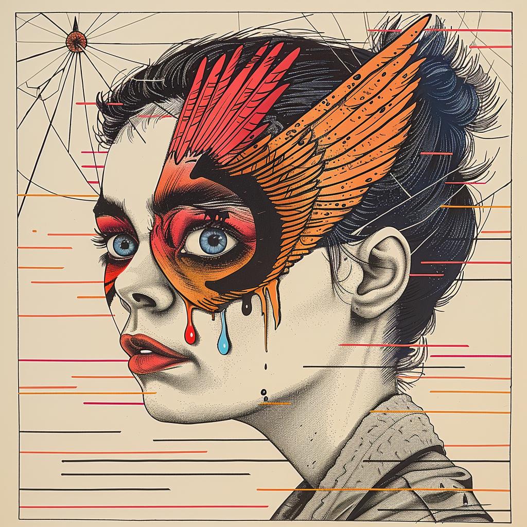 Dada Art  bird-woman  four eyes  dripping  eye makeup  Emek  airbrush  highlights  digital  art 939315