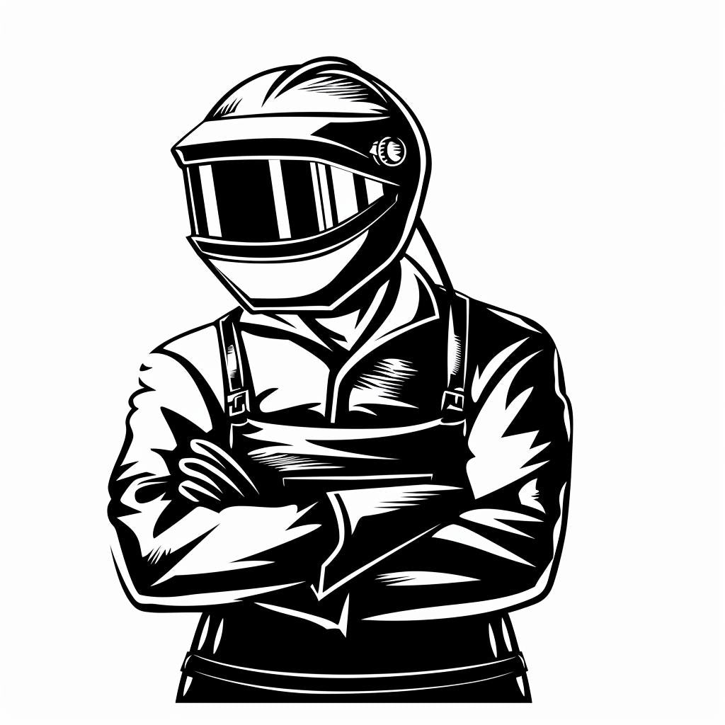 silhouette  welder  helmet  vintage  icon  emblem  bold  linocut  black  white 951914
