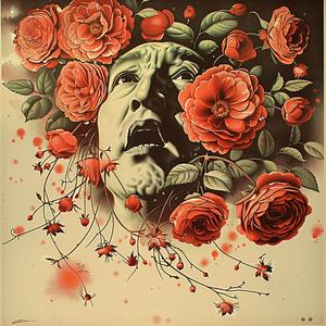 man  roses  chromolithography  painting  floral  portrait  vibrant  colorful  stylish  headpiece 1050226