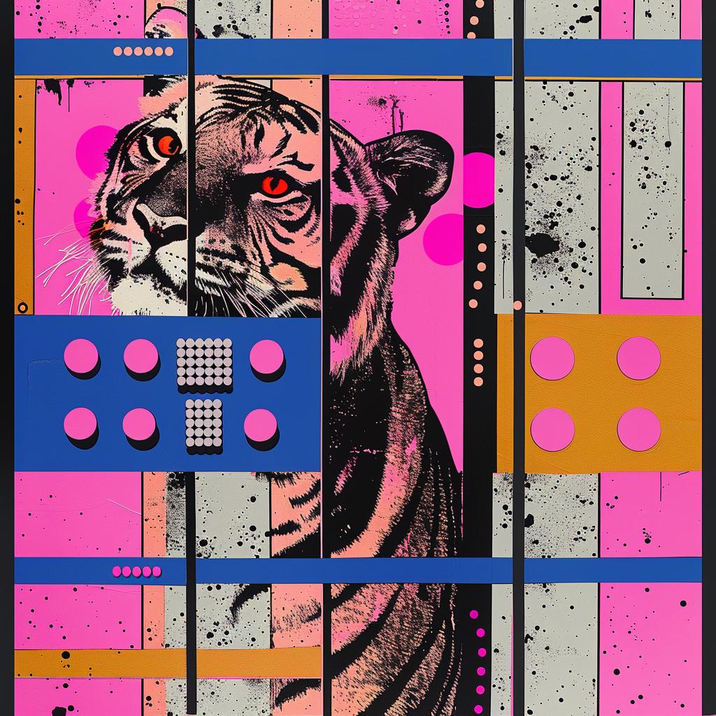tiger  pink  blue  background  vibrant  illustration  psychedelic  neo-pop  art  color 1020850