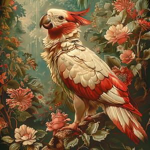 رسم أزهار غصن ببغاء، طباعة حجرية ملونة، تصميم فني ملون للطبيعة 1056495