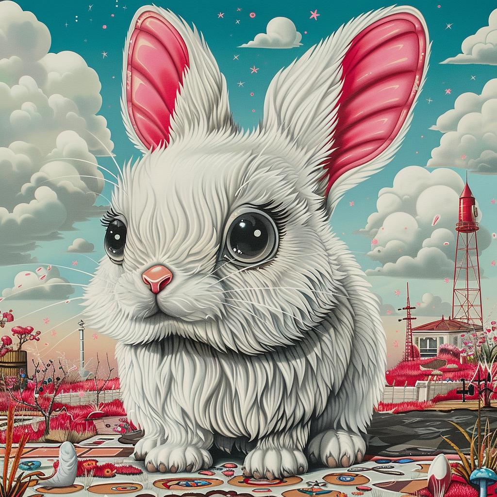 rabbit  kawaii  white  background  painting  large  ears  red  nose  cute 1033801