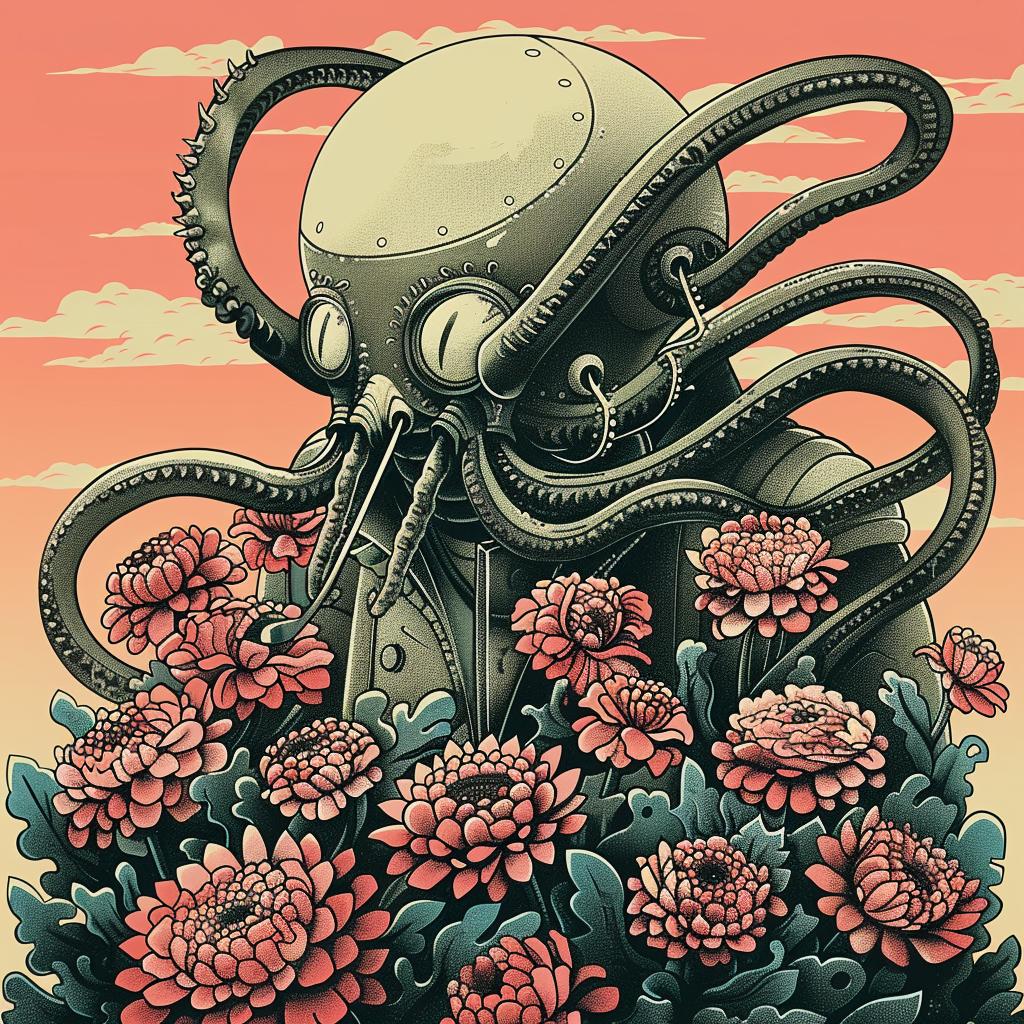 illustration  octopus  flowerpunk  flowers  background  creature  art  colorful  fantasy  whimsical 946546