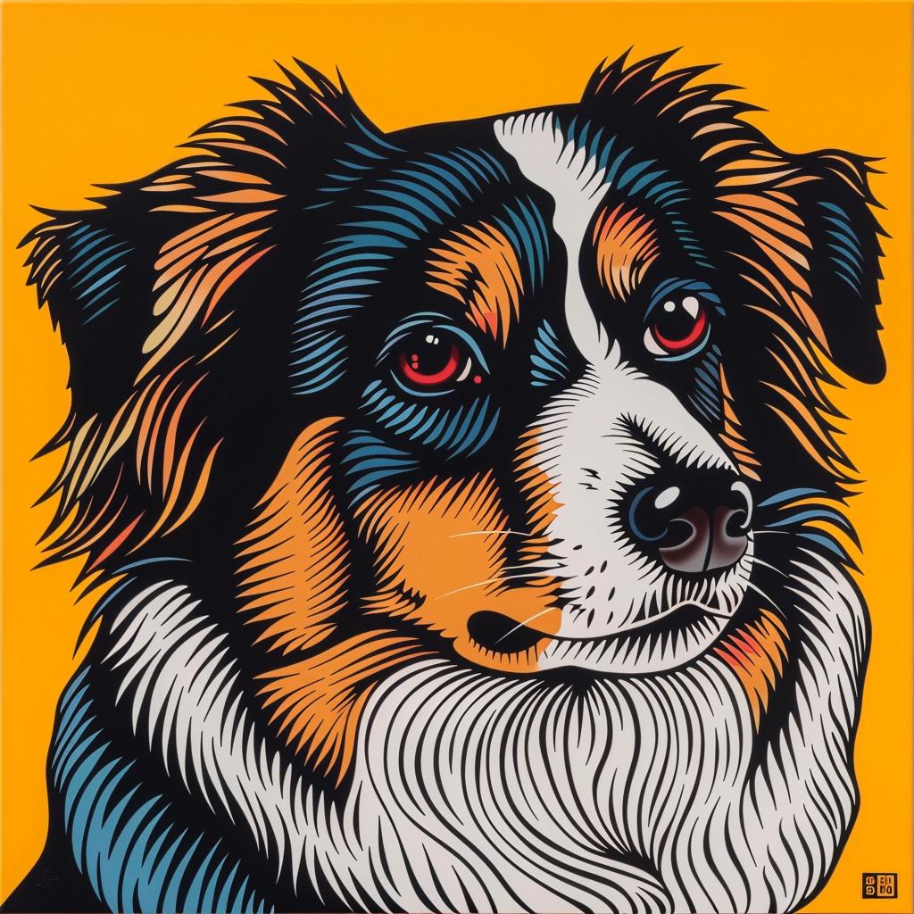 dog  australian  shepherd  orange  background  portrait  realistic  domestic  fur  animal 973657