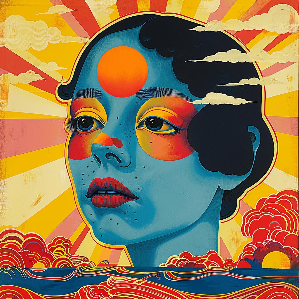 surreal  colorful  woman  sun  background  painting  album  cover  art  vibrant 1018221