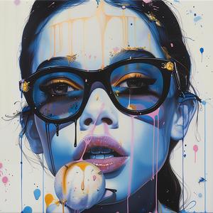 Kandinsky  Lisa Frank  pop art  woman  sunglasses  ice cream  colorful  playful  whimsical  illustration 1073434