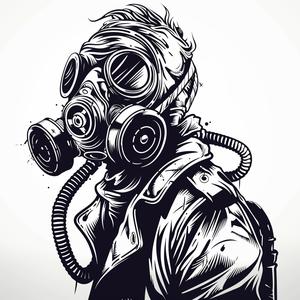 رجل يرتدي قناع غاز، لحية، صورة شخصية، أبيض وأسود، تجريدي، سريالي، رسم توضيحي، فن رقم 1070785
