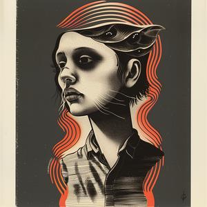 surreal  woman  bird  portrait  album  cover  hyper-realistic  screenprinting  symbolism  Risograph 1079790