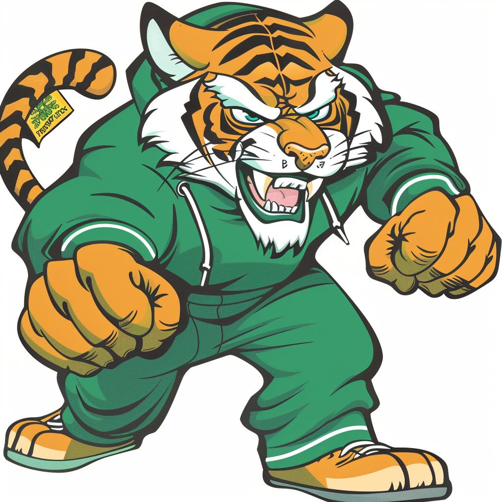 cartoon  tiger  college  mascot  dynamic  angry  sweater  green  outline  pennant 920175