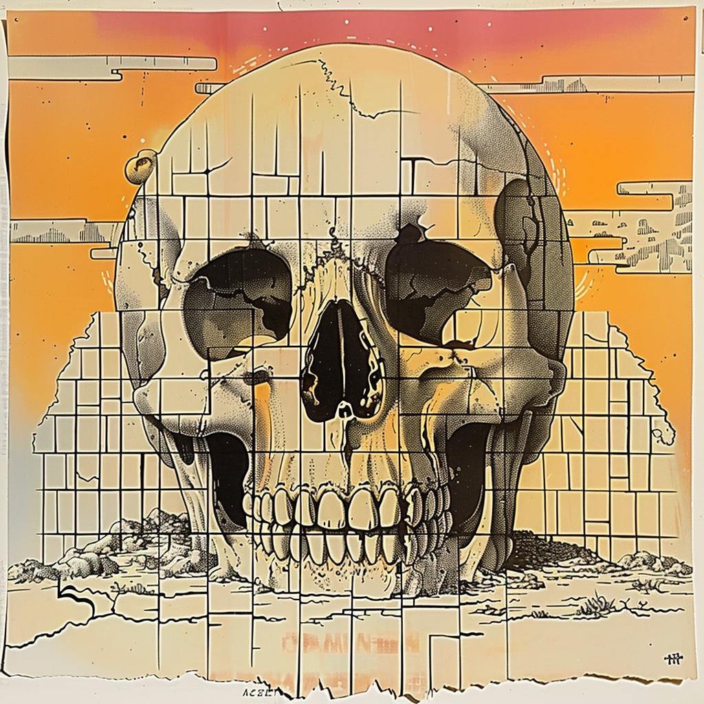 skull  grid  painting  abstract  black  white  symbolic  graphic  design  art 1015442
