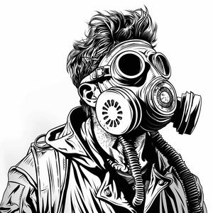 man  gasmask  black  white  drawing  vector  linework  face  strong  background 1070775