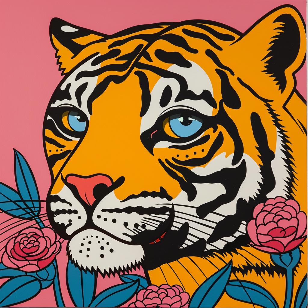 tiger  six  eyeballs  psychedelic  flowers  vector  neo-pop  colorful  art  illustration 1020848