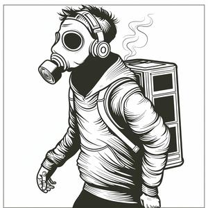 man  gasmask  black  white  drawing  linework  minimalist  svg  vector  backpack 1070393
