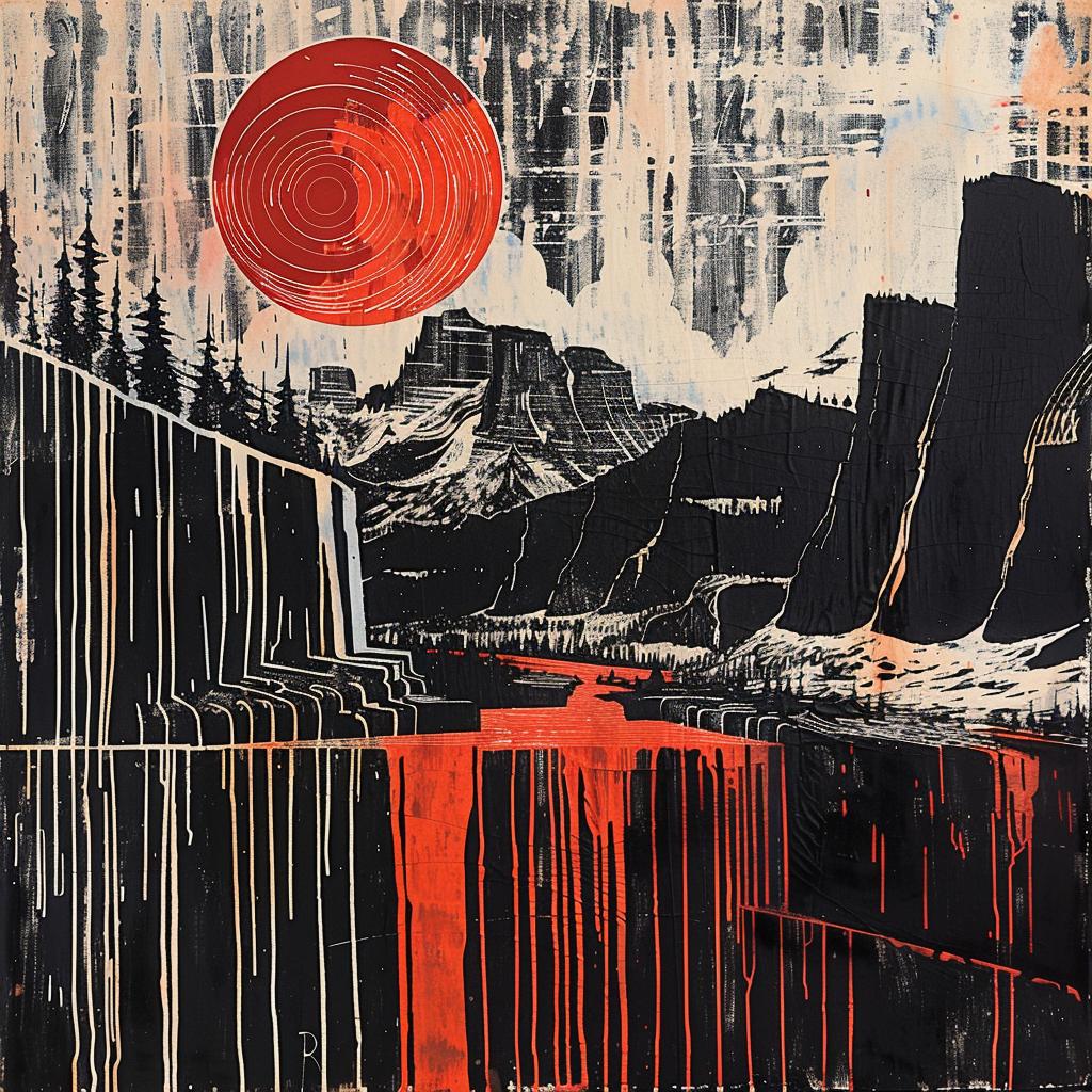 landscape  red  sun  mountains  abstract  nature  artistic  colorful  vibrant  modern 928192