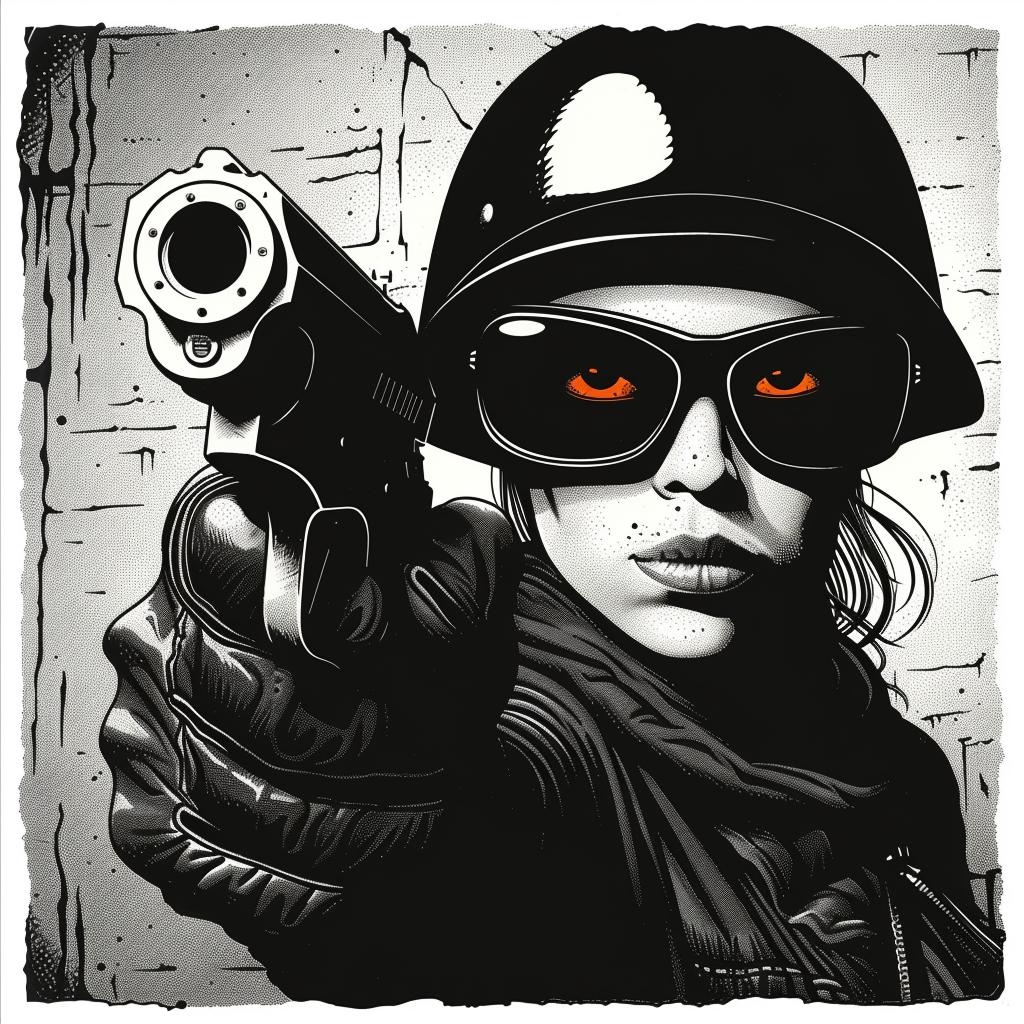 woman  helmet  sunglasses  gun  art  Travis  Charest  cool  illustration  character 924520