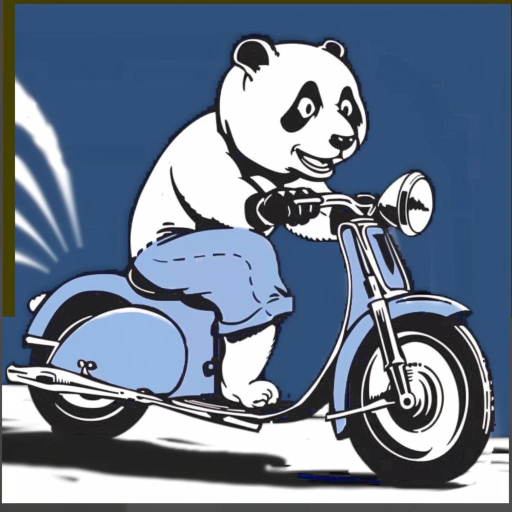 panda  scooter  cartoon  happy  minimal  blue  yellow  fun  playful  cute 955409