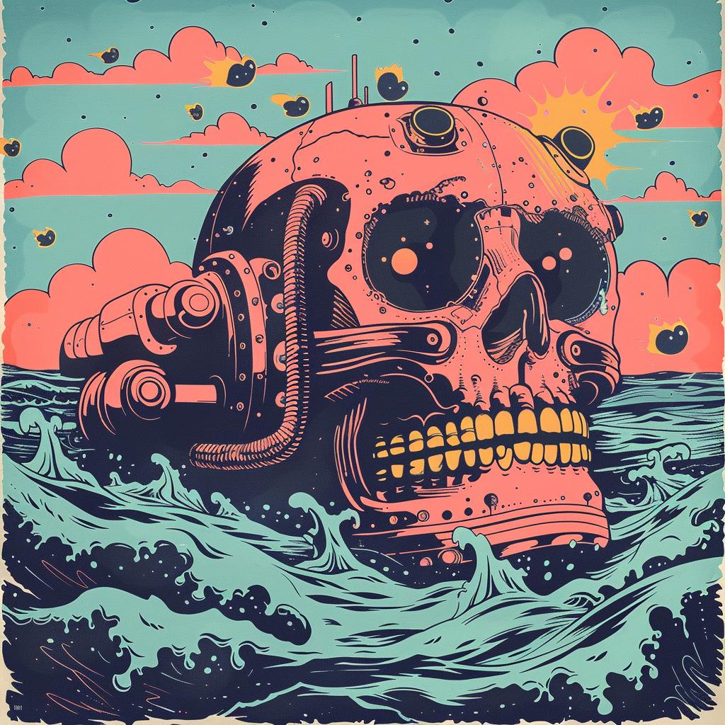 skull  ocean  robot  head  TravisCharest  stylize  artwork  bold  illustration  machine 924507