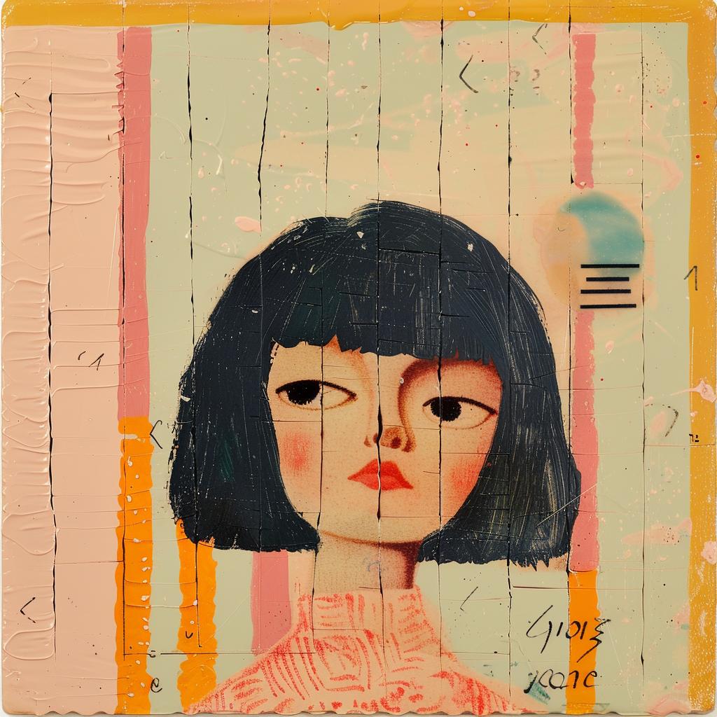 encaustic  paint  impasto  girl  black  hair  colorful  vibrant  expression  texture 1016474