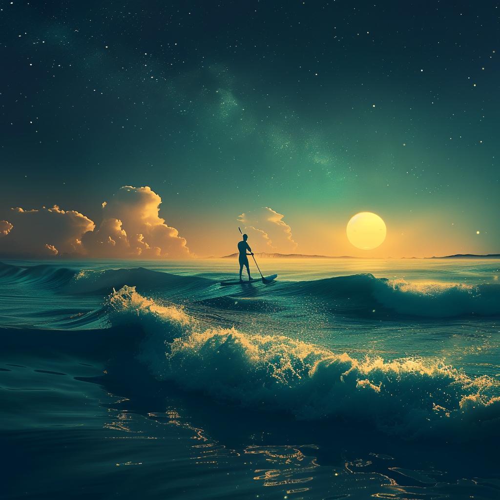 paddleboarder  waves  ocean  night  surfer  sport  action  water  dynamic  close-up 1034373