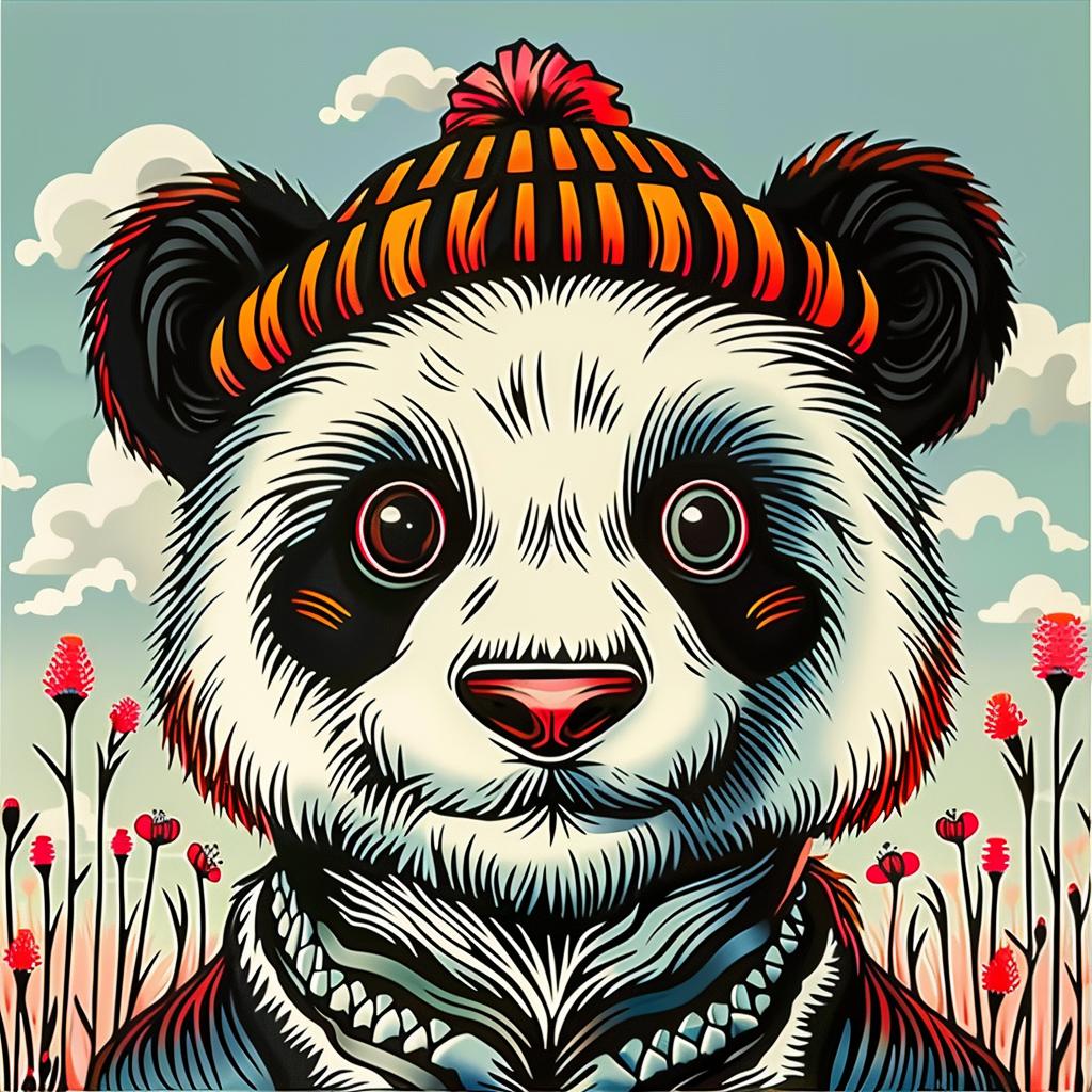 panda  hat  jacket  flowers  cute  creature  whimsical  colorful  illustration  playful 1033022