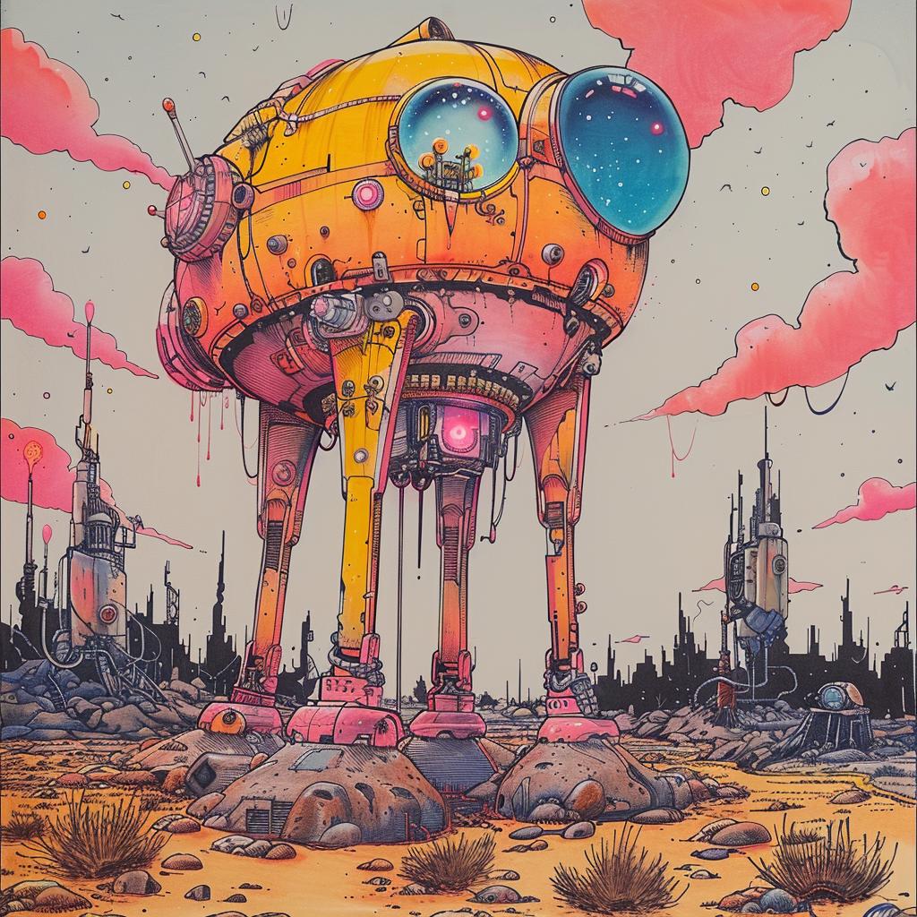 sci-fi  gouache  robot  desert  terrifying  dark  composition  Karel  artwork  illustration 922130