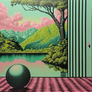 minimal  chromolithography  ball  tree  lake  room  interior  serene  conceptual  art 1037454
