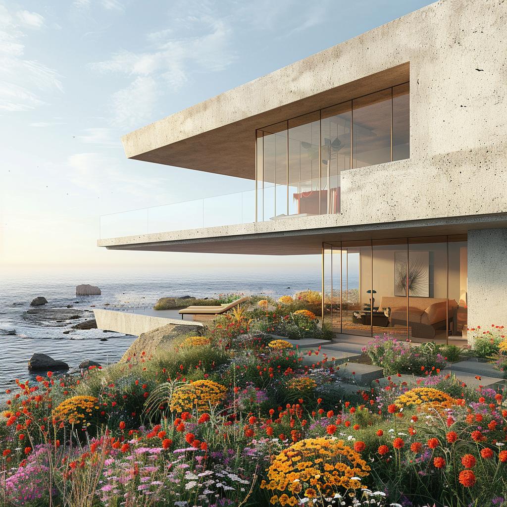 LeCorbusier  architecture  ocean  modern  flowers  rendering  view  landscape  colorful  design 1036426