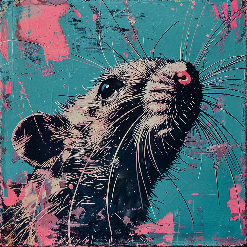 albumcover  surreal  hyperrealistic  screenprinting  streetart  ROA  rat  encaustic  blue  pink 960089