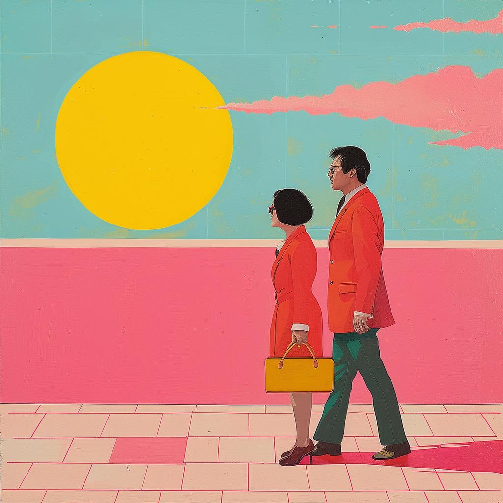 surreal  album  cover  people  walking  pink  building  creative  cornella  art 1017936
