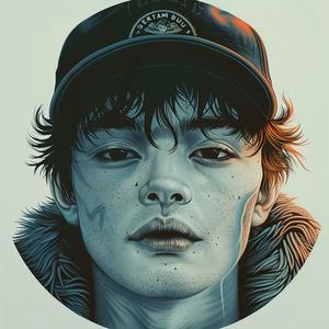 album  cover  surreal  portrait  young  man  baseball  cap  symbolist  risograph 1077587