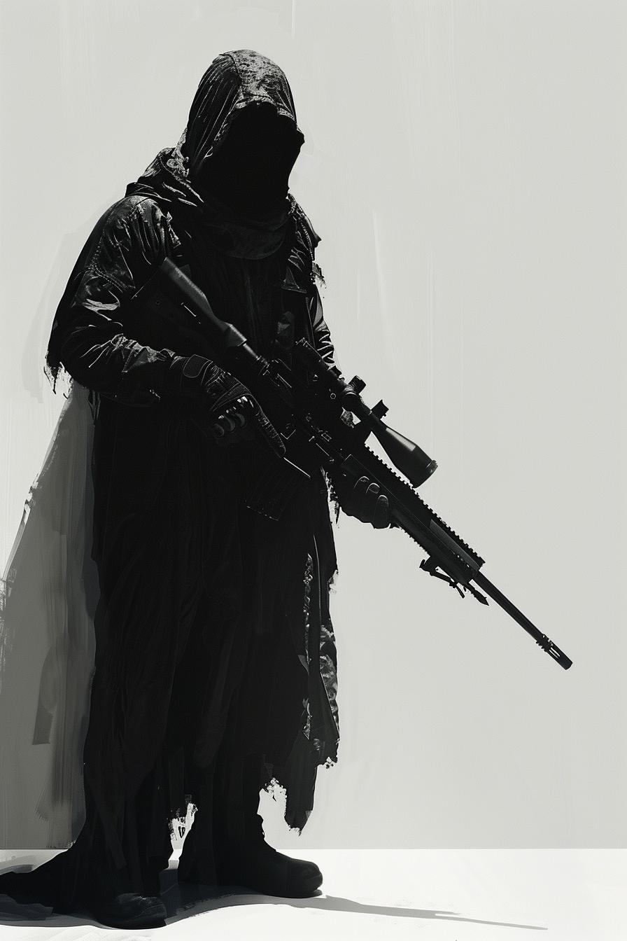 shadow  hooded  man  rifle  white  background  full  body  silhouette  art 953806