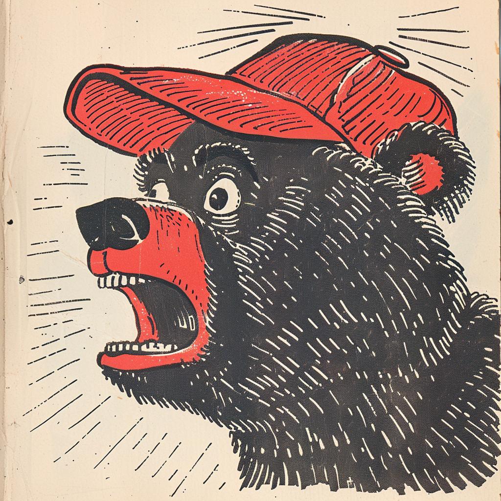 bear  cap  Kirby  portrait  vibrant  comic  illustration  colorful  stylized  1950s 921553