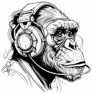 chimpanzee  gasmask  minimalist  HR Giger  black  white  linework  vector  strong  stylized 1070723