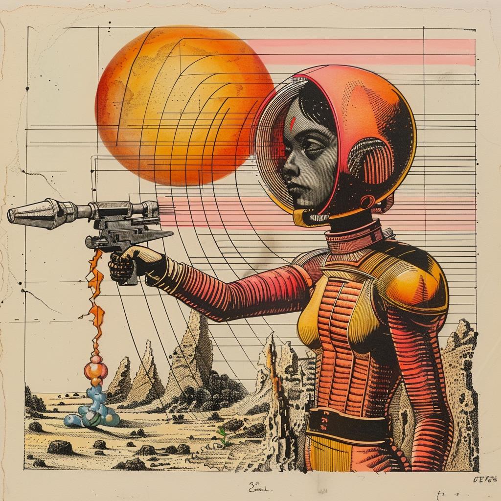 pulp  star  woman  space  gun  white  background  drawing  science-fiction  portrait 1036185