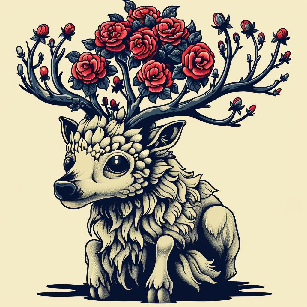 mythical  creature  deer  flowers  hybrid  fantastical  nature  whimsical  art  unique 941243