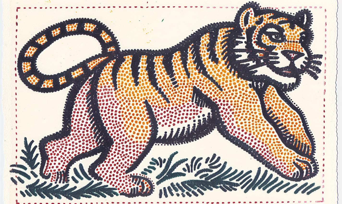 tiger  patterned  fabric  patch  chenille  streetwear  minimal  stitch  leaping  colorful 961066