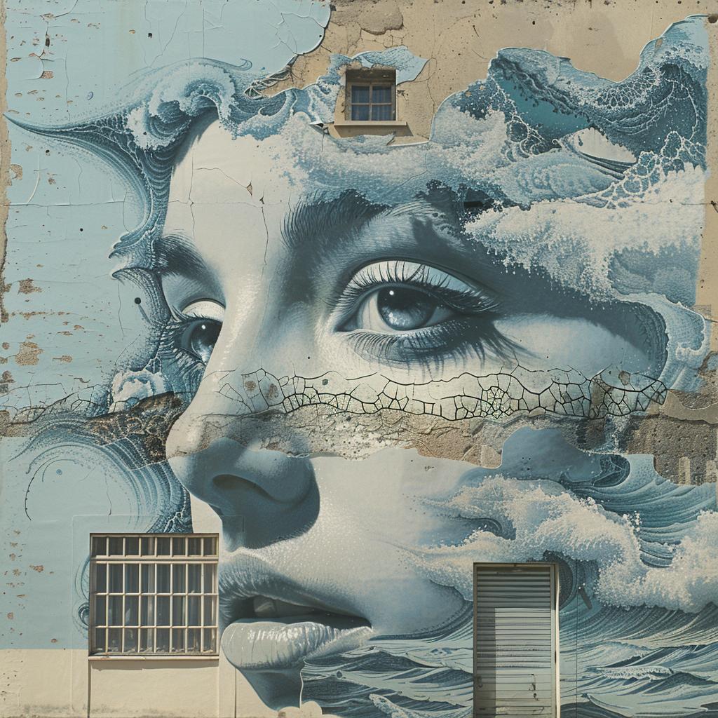 surreal  album  cover  hyper-realistic  screenprinting  woman  face  wall  Agostino  Iacurci 960318
