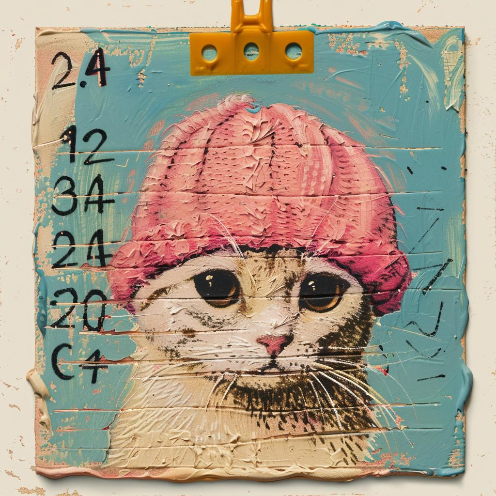 cat  hat  encaustic  impasto  colorful  playful  portrait  animal  whimsy  figurative 1015915